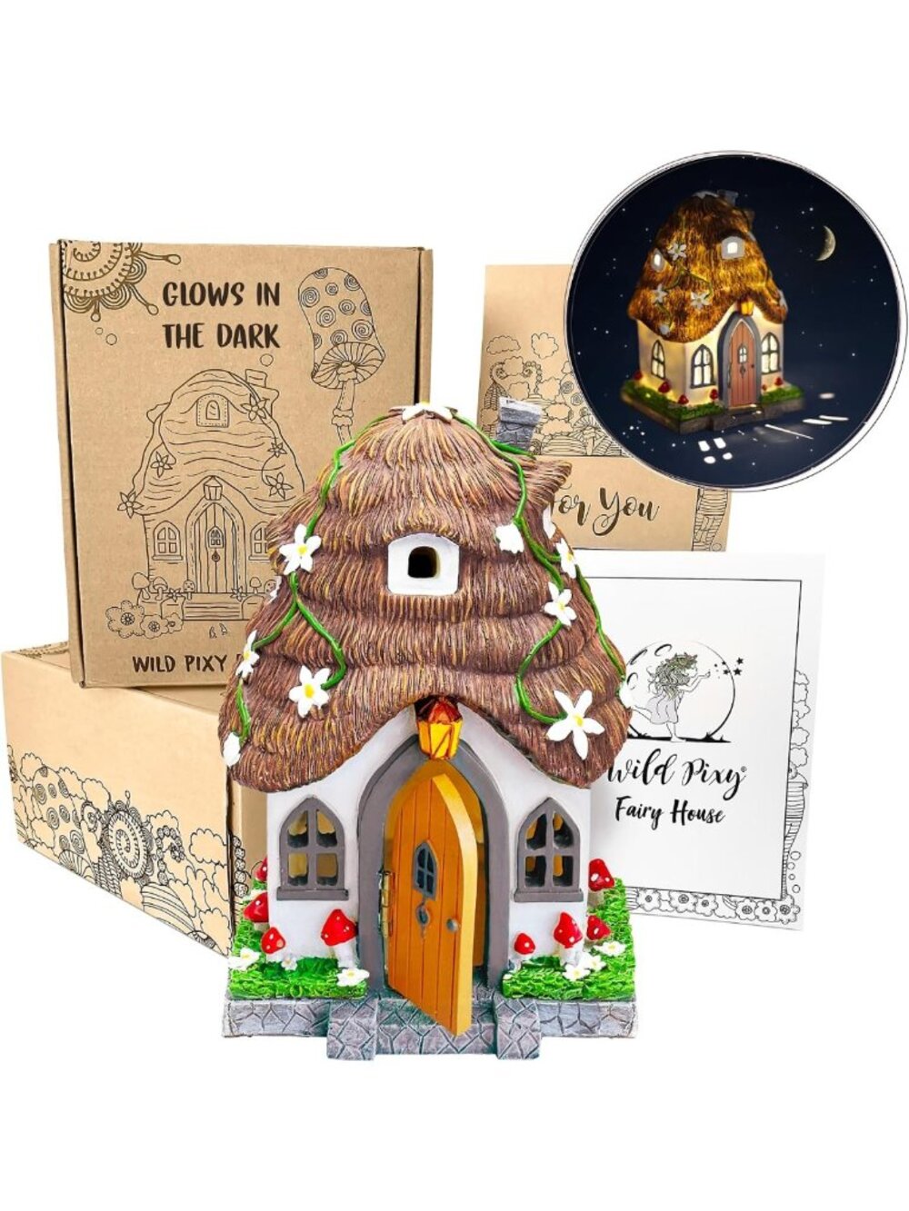 Glow in The Dark Fairy Cottage with Solar LED Light - Miniature Garden Decor 7.1